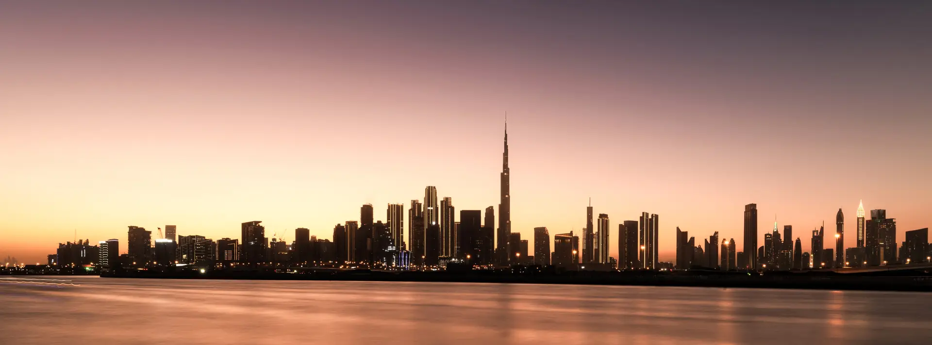 Dubai skyline panorama at dusk